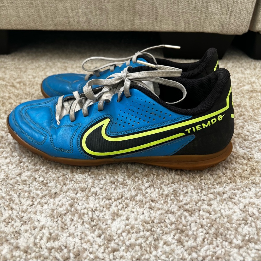Nike Tiempo Blue and Neon Indoor Soccer Shoes Mens 6.5